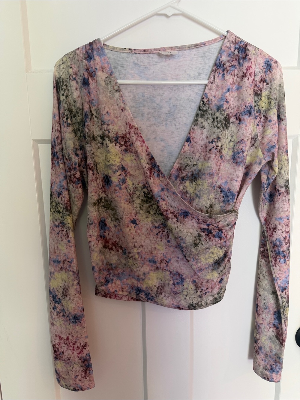 CALIA by Carrie Underwood Pink Multi Floral Wrap-Style Long Sleeve Top